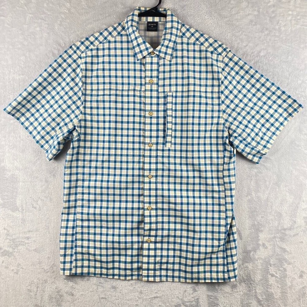 Vertx Shirt Mens Medium Blue Short Sleeve Snap Button Plaid Concealed Pockets